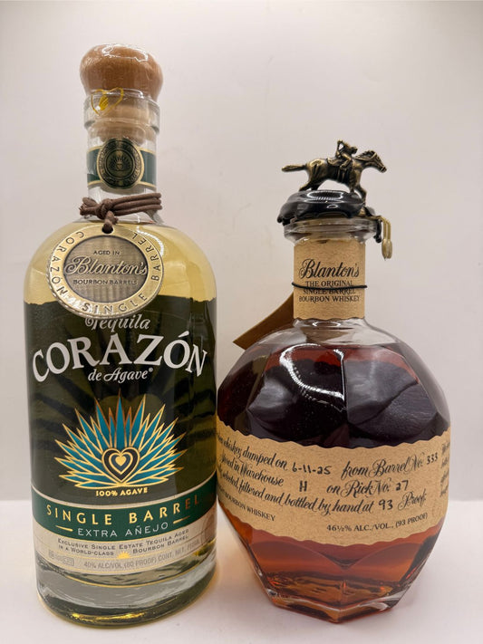 PITCH Corazon Extra Anejo Tequila finished in Blanton's Boomerang Single Barrel, and Blanton's Bourbon