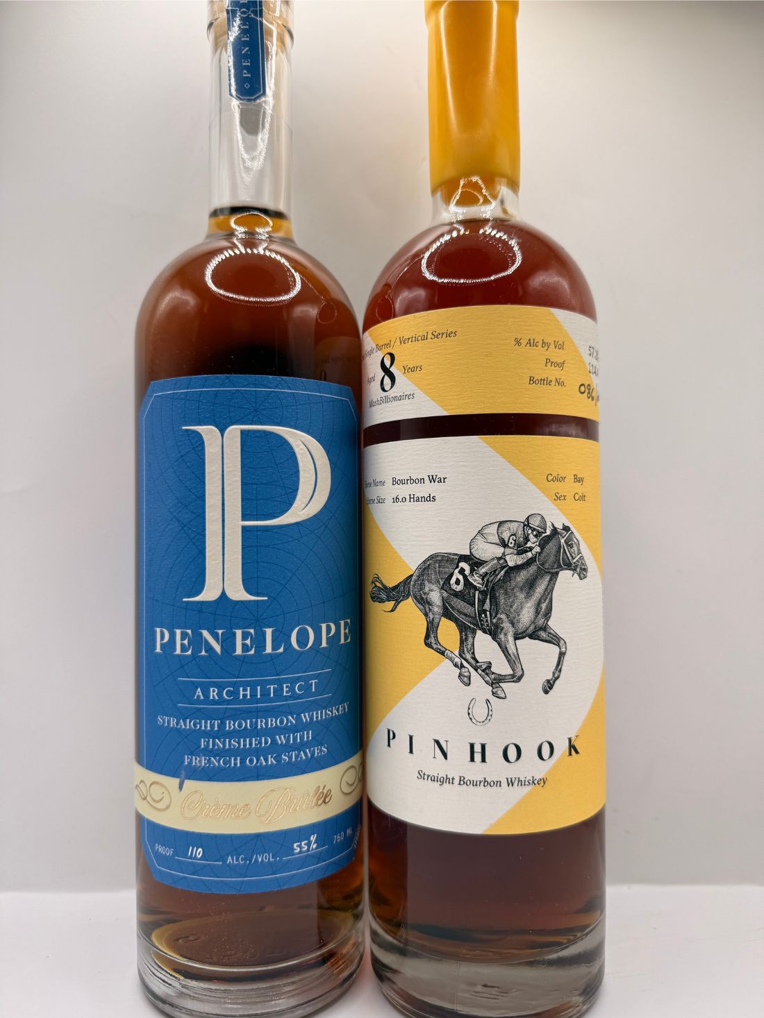 Penelope crème brûlée limited release, and pin hook eight year vertical series single barrel Bourbon