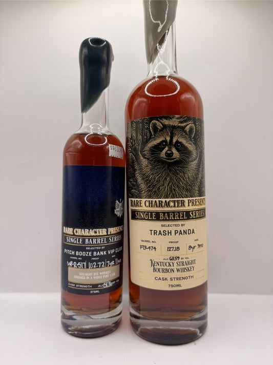 Rare Character F13 Trash Panda Single Barrel Bourbon, VIP Club/Rare Character White Port Finished Single Barrel Rye (375)