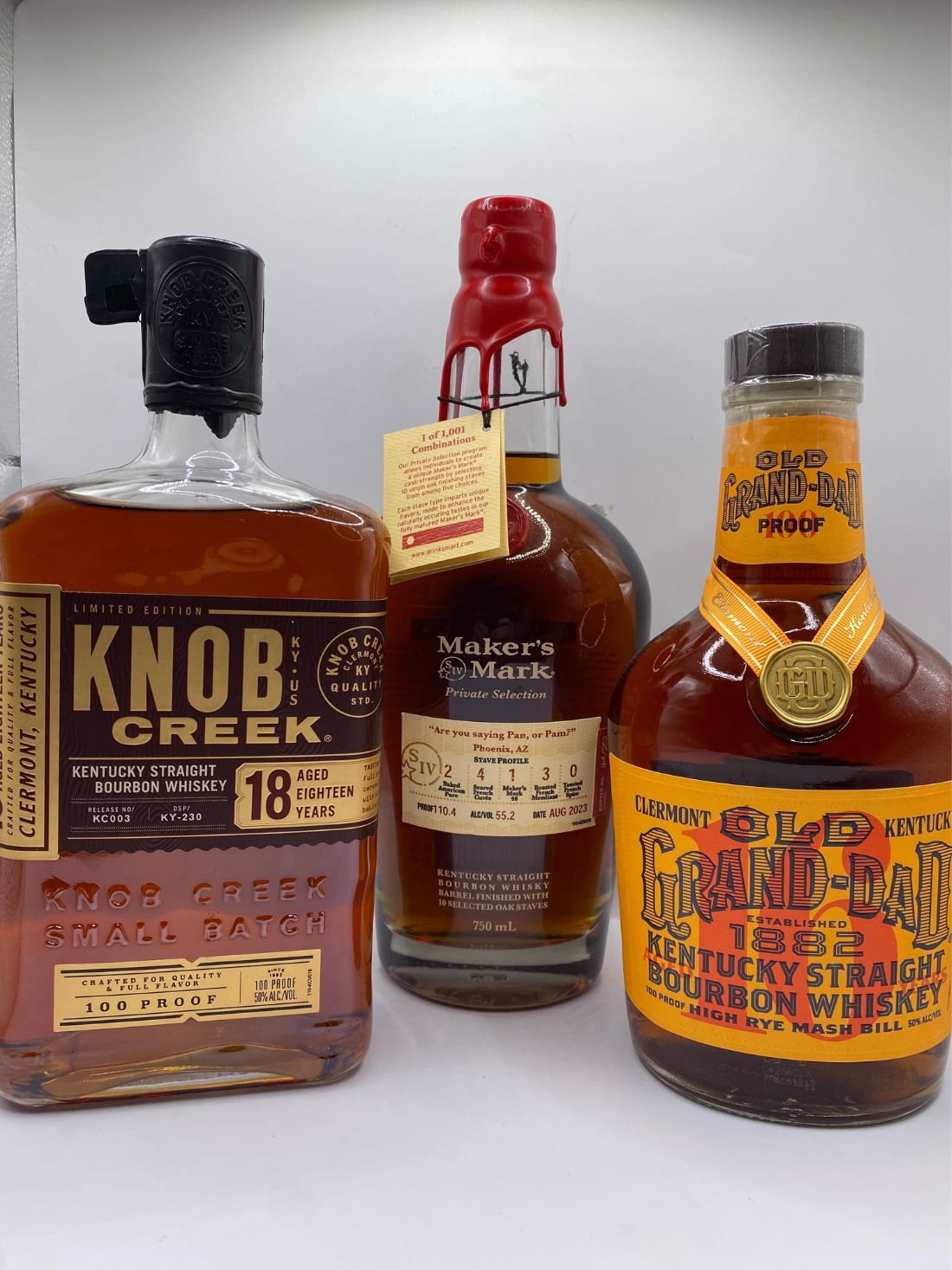 Knob Creek 18 year - Maker's Mark - Grand Dad 16 year old Bourbon