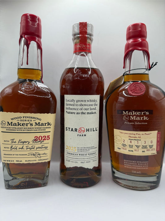 MM/SHF - Maker’s Mark Wood Finishing Series 2025 The Keeper’s Release, Maker’s Mark Start Hill Farm American Wheat Whiskey, PITCH/Maker’s Mark Single Barrel